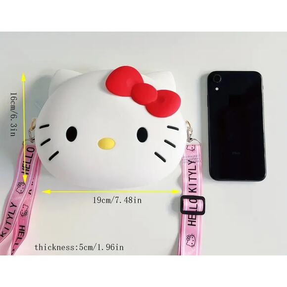 Purse Girls Small White Silicone Cross-body Bag with Red Bow with Printed Strap - Picture 6 of 6